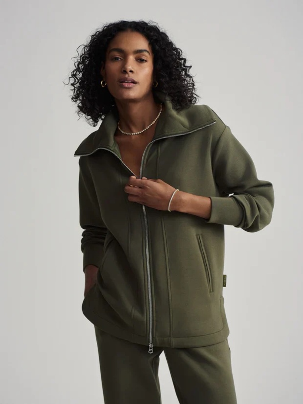 Varley Raleigh Olive Zip-Through Sweat